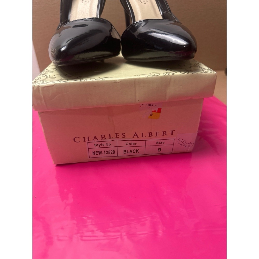 Charles Albert Women Black Patent D'Orsay High Heel Pumps Size 9 Pointed Toe NIB